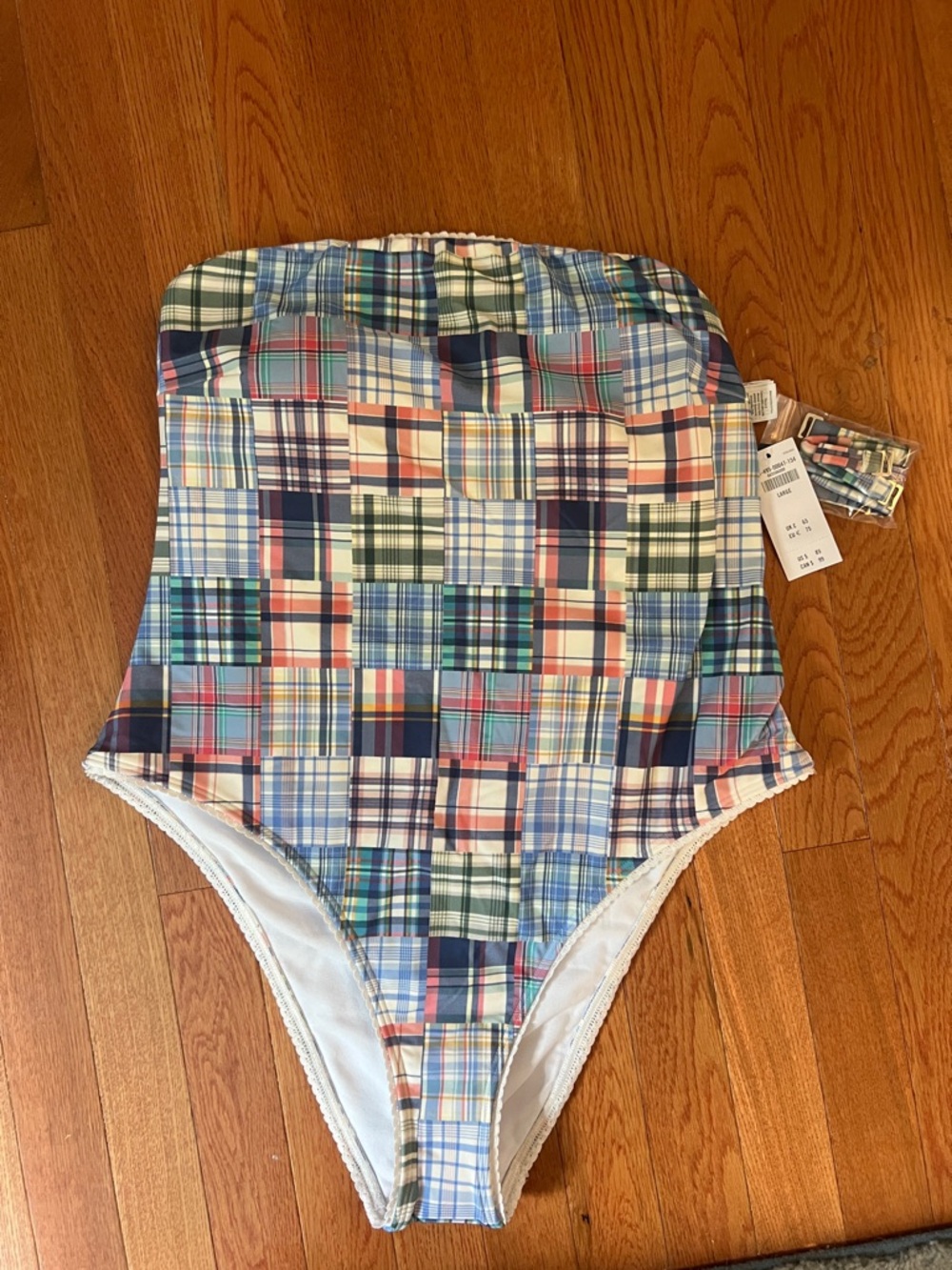 Abercrombie & Fitch Marina Madras Plaid  Strapless One-Piece Swimsuit Curve L
